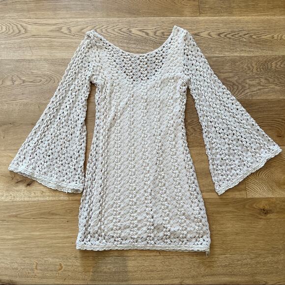 Free People Dresses & Skirts - Free People Crochet Bell Sleeve Mini Dress in Cream